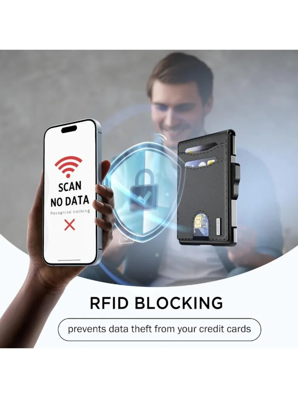 Slim RFID Blocking Wallet for Men - Minimalist Pop Up Case, Cash & Card Slots